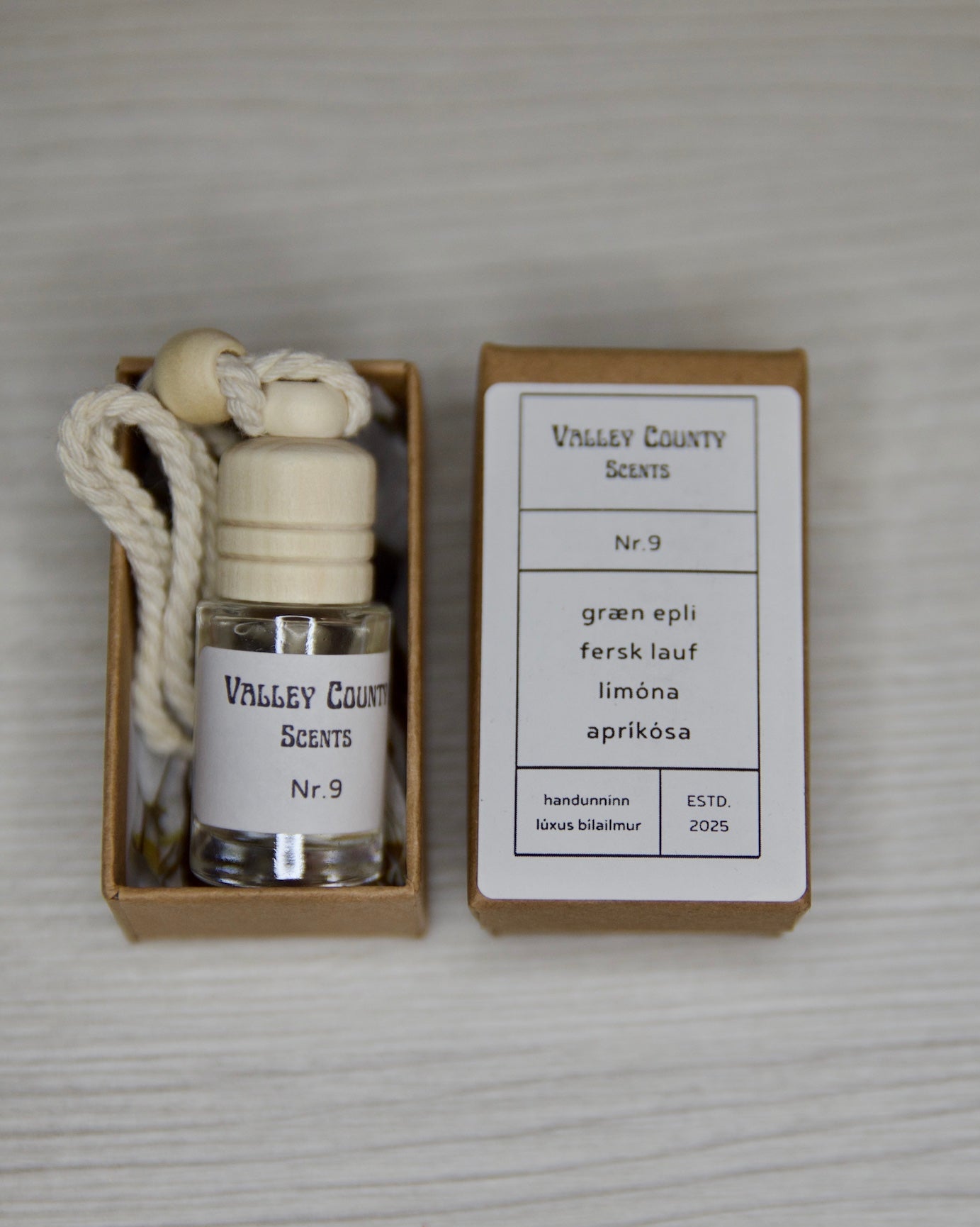 Valley County Scents product with packaging on a textured surface